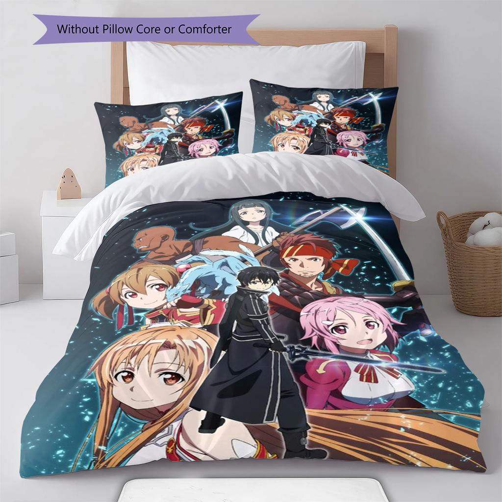 Sword Art Online Pattern Bedding Set Quilt Cover Pillowcase Home Decor Gift (1 * duvet cover + 2 * pillowcase, without core)
