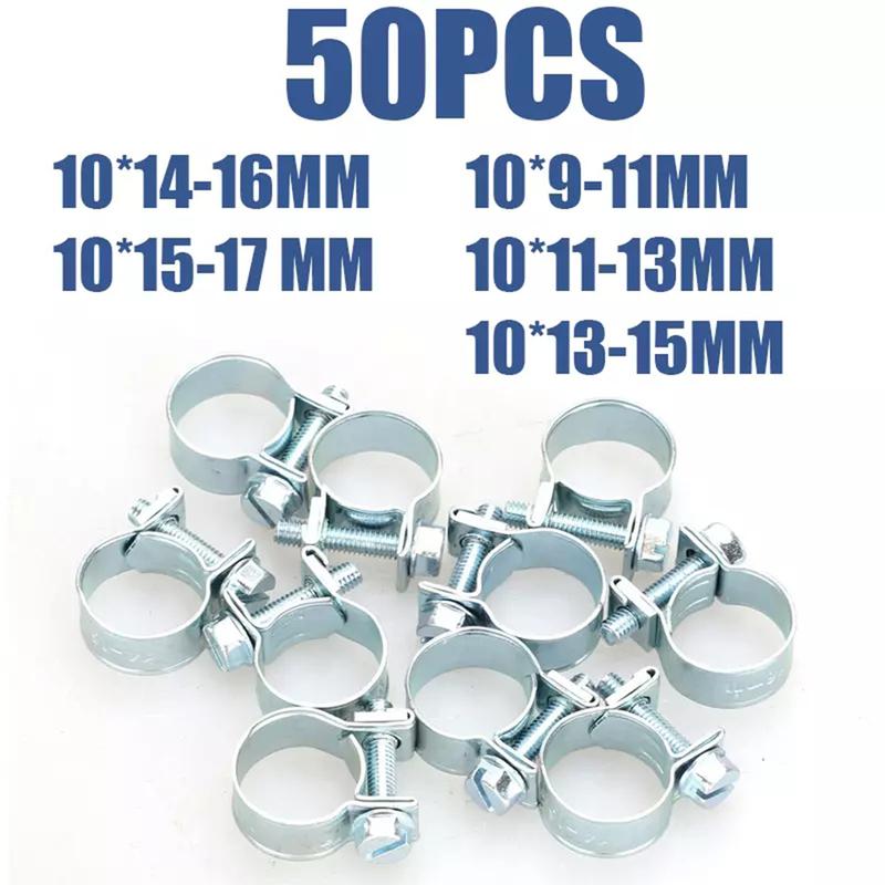 50Pcs Mini Clamp Fuel Injection Gas Line Hose Clamps Pipe Clamp Assortment Kit 9-17mm Auto Fuel Clamps Diesel Petrol Pipe Clips