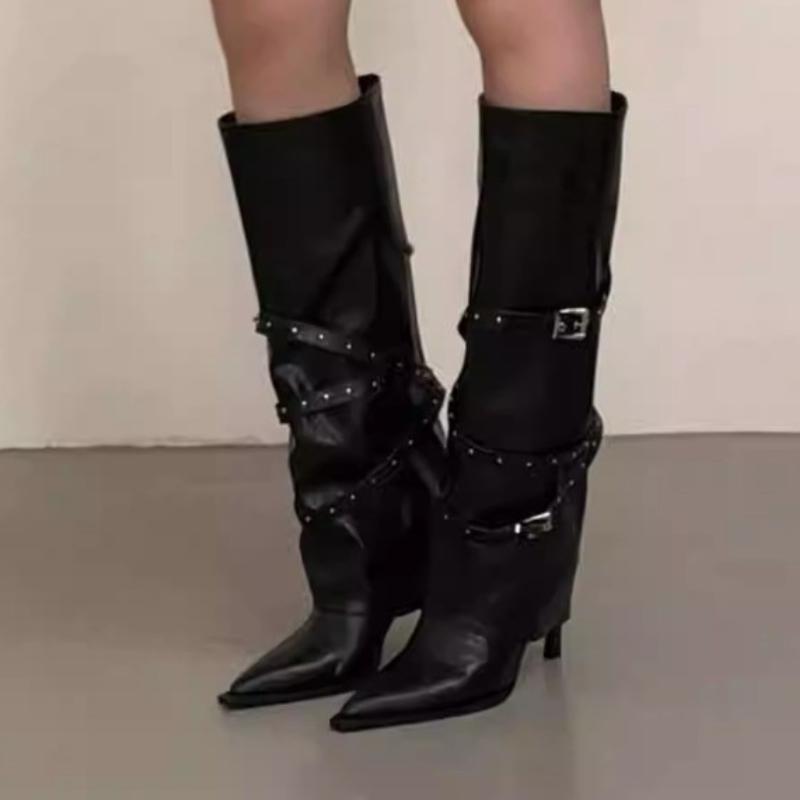 Fashion Sexy Women Knee High Heels Boots Pointed Toe Heeled Shoes Elegant Winter New 2025 Dress Party Goth Chelsea Fashion Boots Pumps