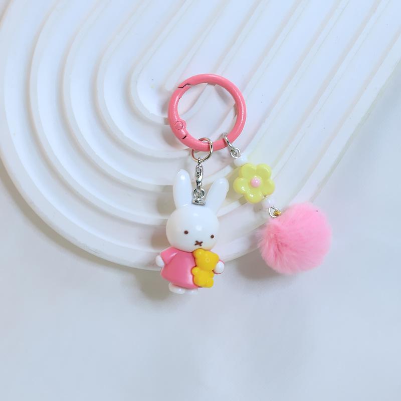Cute Cartoon Rabbit Plush Ball Keychain With Spring Coil For Phone Earphone Bag Charm Pendant Accessory
