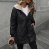 Women's Black Long Padded Coat with Hood, Quilted Design, Warm Fleece Lining, Casual Winter Outerwear