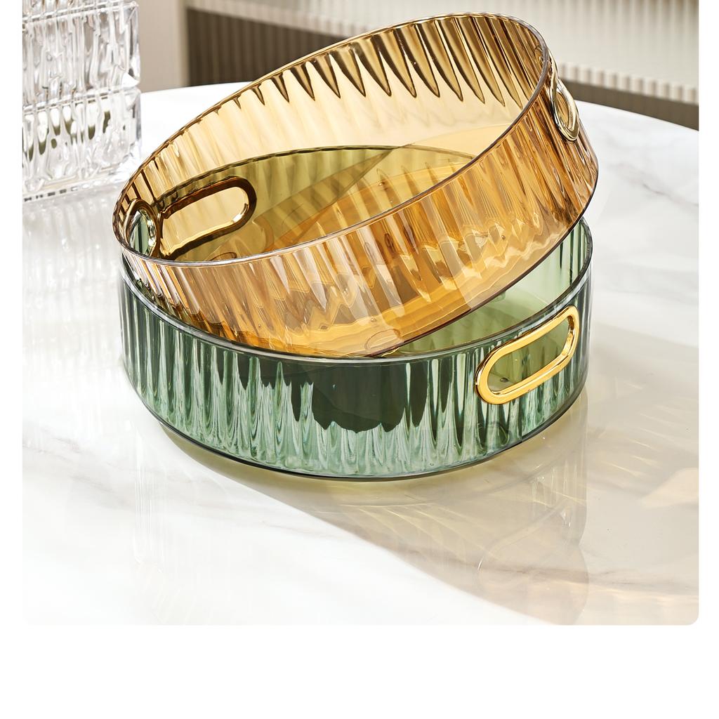 Transparent 360° Rotating Storage Tray Round Fruit Plate Desktop Small Items Jewelry Display Plate Turntable Organizer