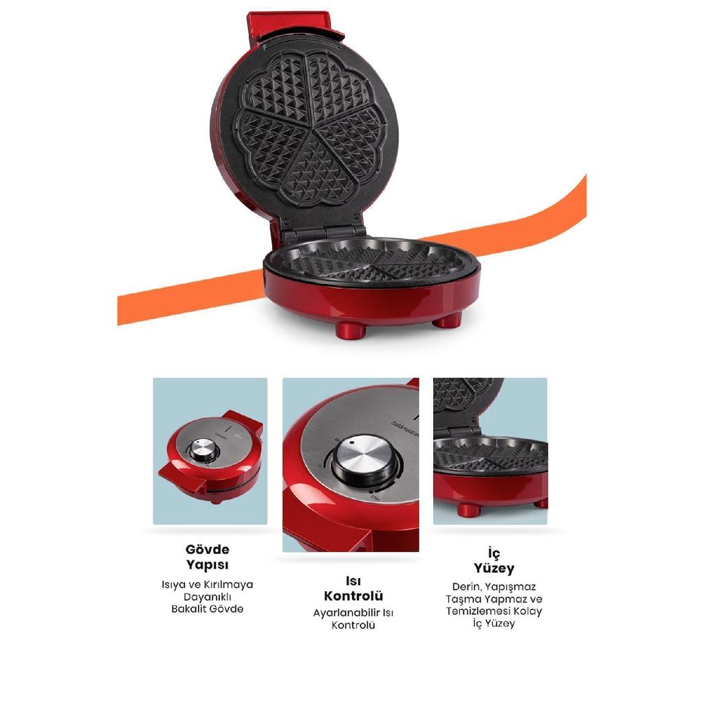 Sugar 1000w Deep Plate Heat Controlled Waffle Maker Red