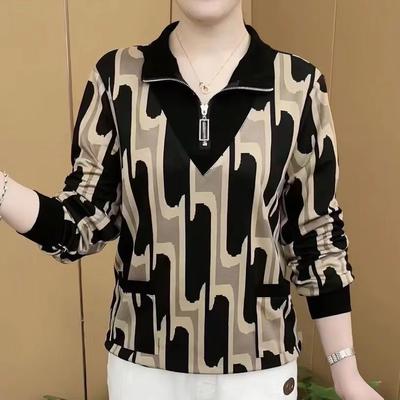 Женская футболка с длинным рукавом и воротником-стойкой, весна 2025, женская свободная футболка большого размера, скрывающая недостатки фигуры