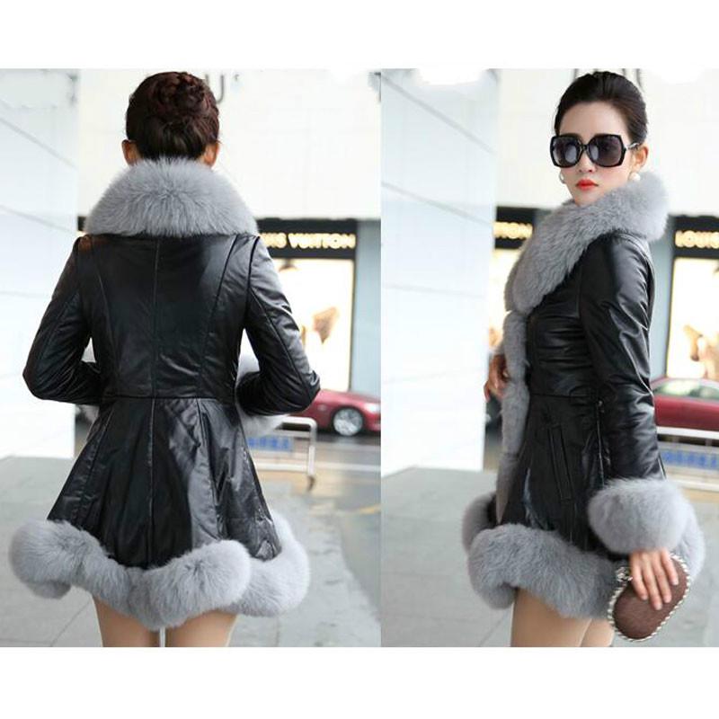 Женское зимнее кожаное пальто из искусственного меха лисы, теплое пушистое худи, толстое пальто, куртка больших размеров, приталенная