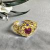 Medieval Jewelry Light Luxury Imitation Colored Treasure Open Ring Love Full Of Diamonds Zircon Retro Ring
