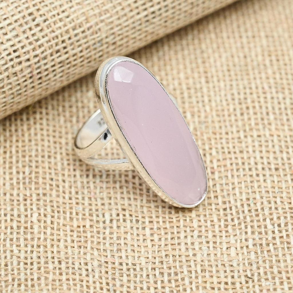 Розовый халцедон драгоценный камень твердое серебро 925 пробы кольцо ручной работы прекрасные украшения
