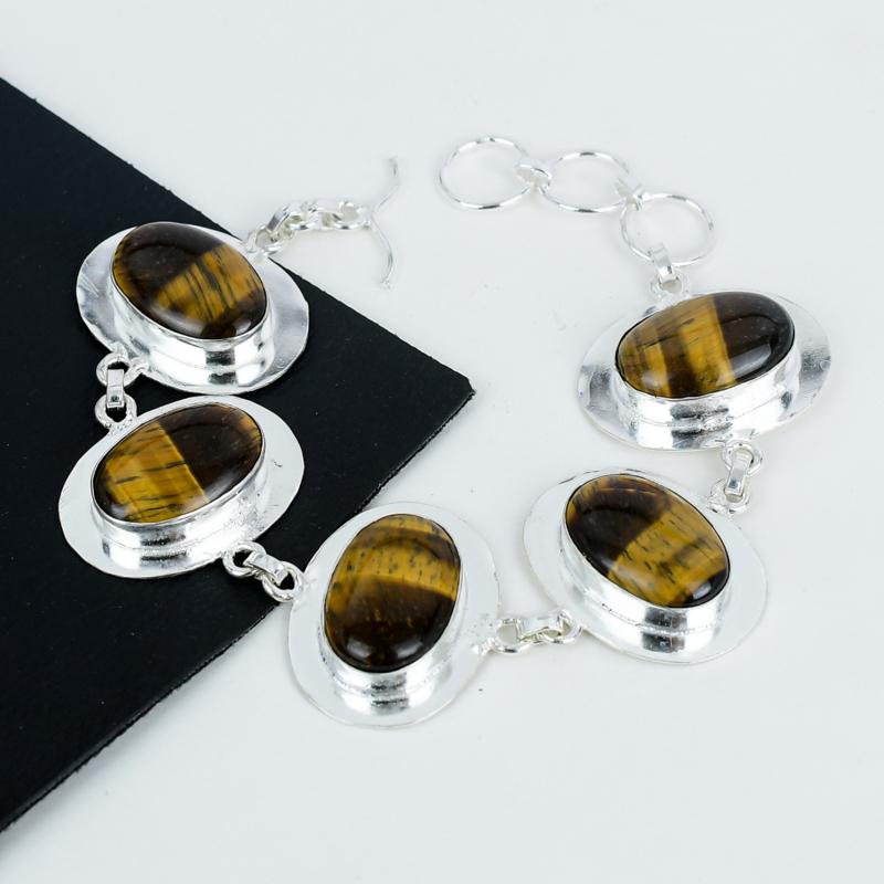 Natural Tiger Eye Gemstone Handmade 925 Sterling Silver Bracelet, Tiger Eye Bracelet For Wife , Unisex Bracelet, Anniversary Gifts