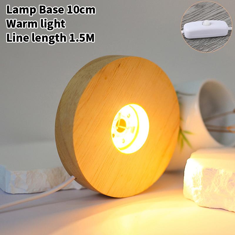 Wooden LED Light Dispaly Base USB Rechargeable Crystal Glass Resin Art Ornament Wood Night Lamp Base Holder Display Stand Base