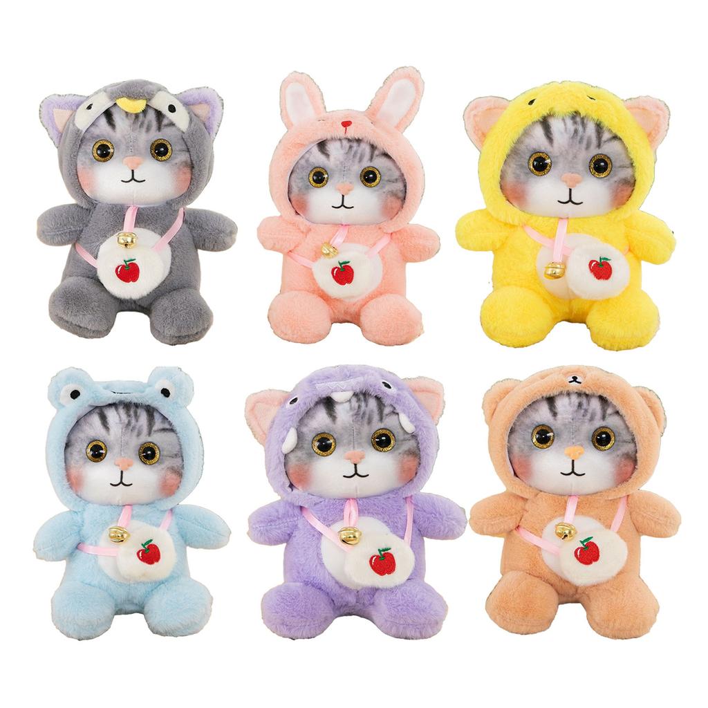 Cat Plush Toy Lovely Bell Soft Colorful Fuzzy Stuffed Cat Plush Toy for Children Birthday