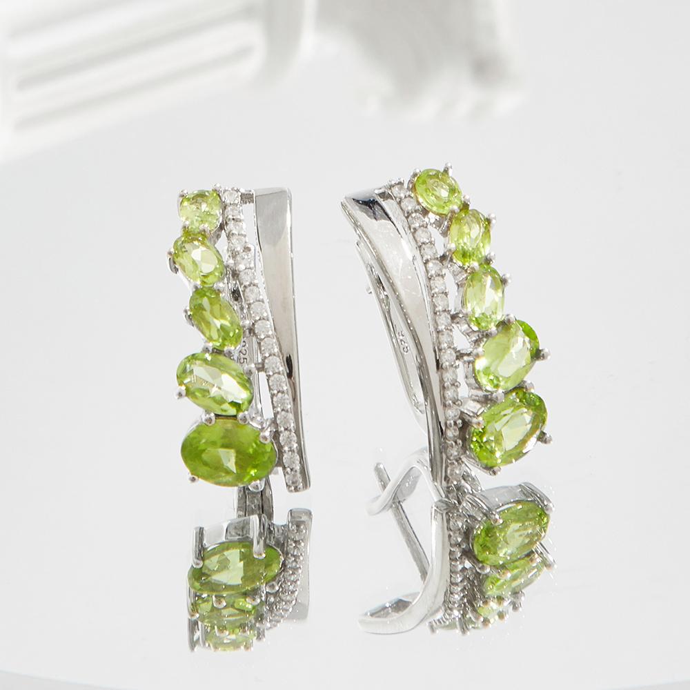 Luxury Unique Designer Silver Earrings & Ring Set for Women Natural Peridot August Birthstone Fashion Jewelry Engagement Festival Gift