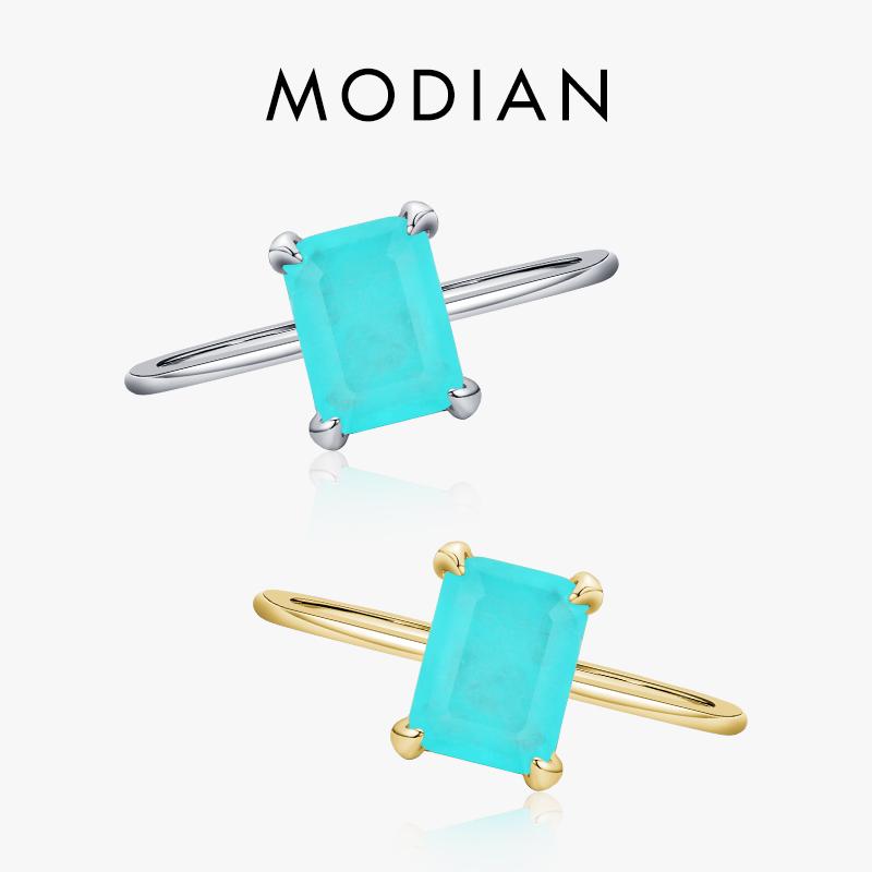 MODIAN 925 Sterling Silver Classic Rectangle Tourmaline Female Finger Ring For Women Charm Fine Jewelry