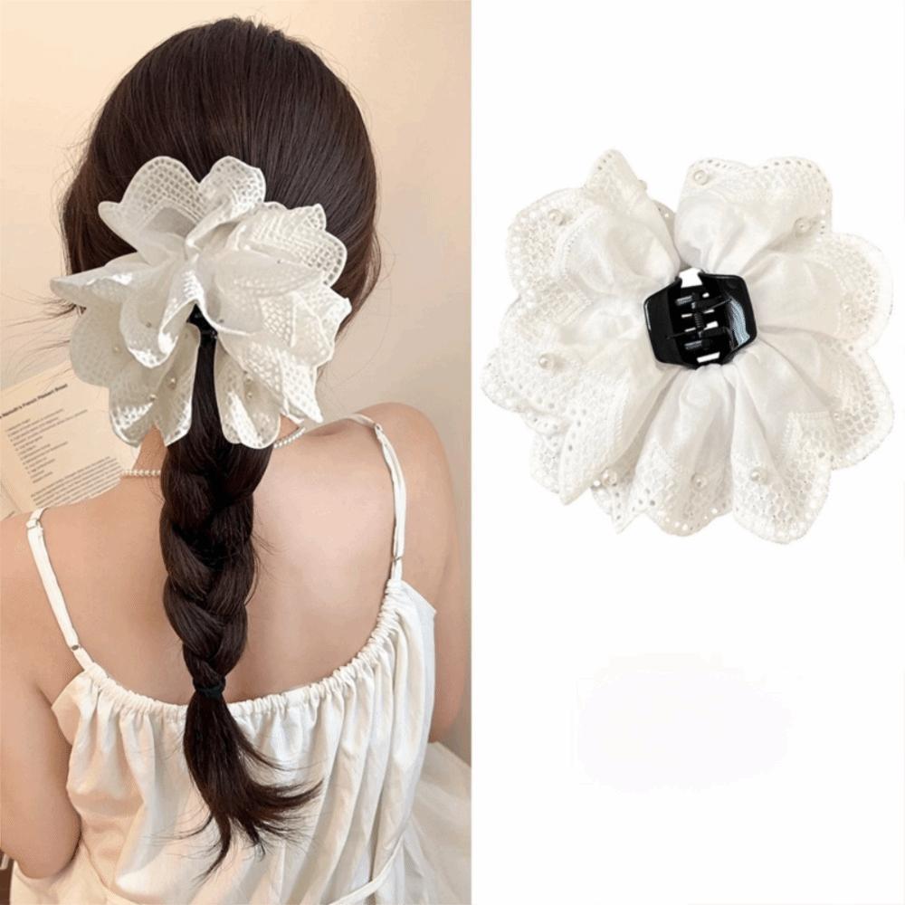 Lace Hair Claws White Flower Shark Clip Fashion Ponytail Hairpin Women
