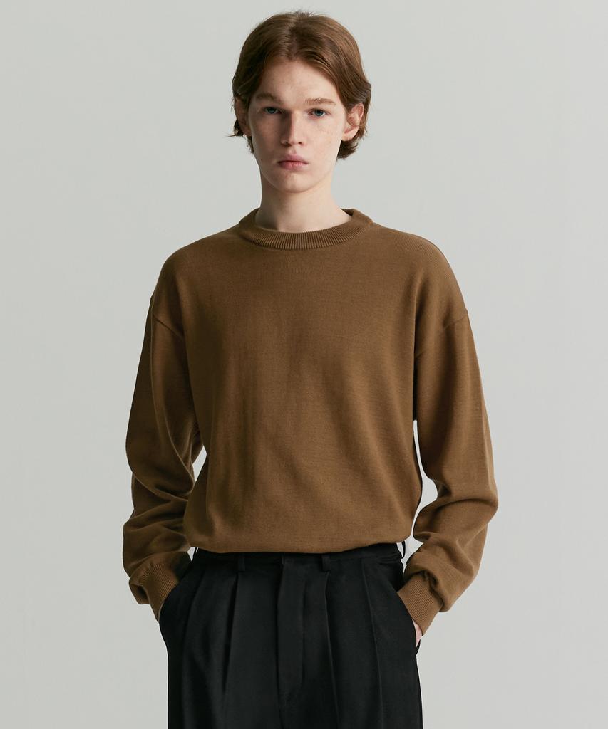 COSTUME O’CLOCK [100% Cotton] Soft Cotton Crew Neck Knit Tee. Brown Cooskt008T.Brown