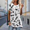 Plus Size Women Spring Black Plants Printed Comfy Short Sleeve Round Collar T-shirt Casual Baggy Mid Length Tee Tops