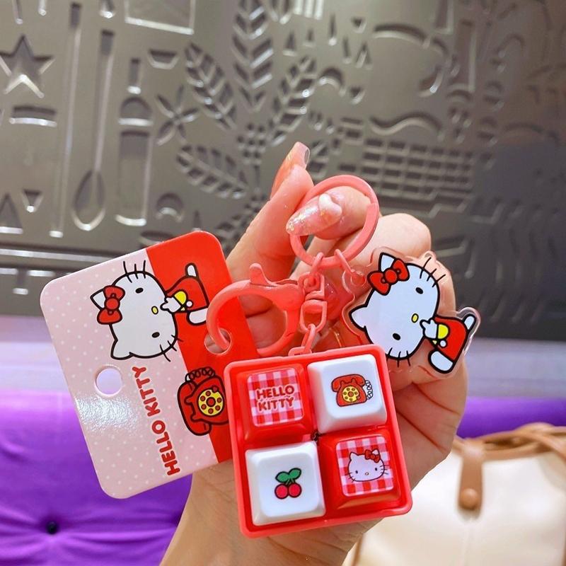 Мультяшный 2026@ Кулон Sanrio Кавайный Японский Хелло Китти Исцеление и Снятие Стресса Четырехпанельный Кнопка Брелок Подвеска для Рюкзака