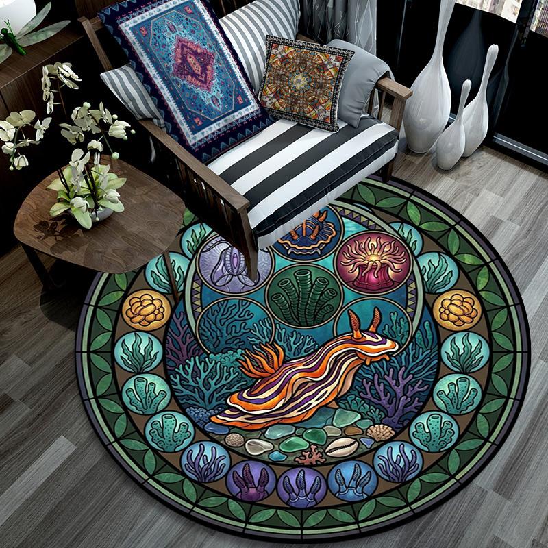 Oceanic Glass Round Area Rug Under Office Chairs Bedroom Living Room Home Decor