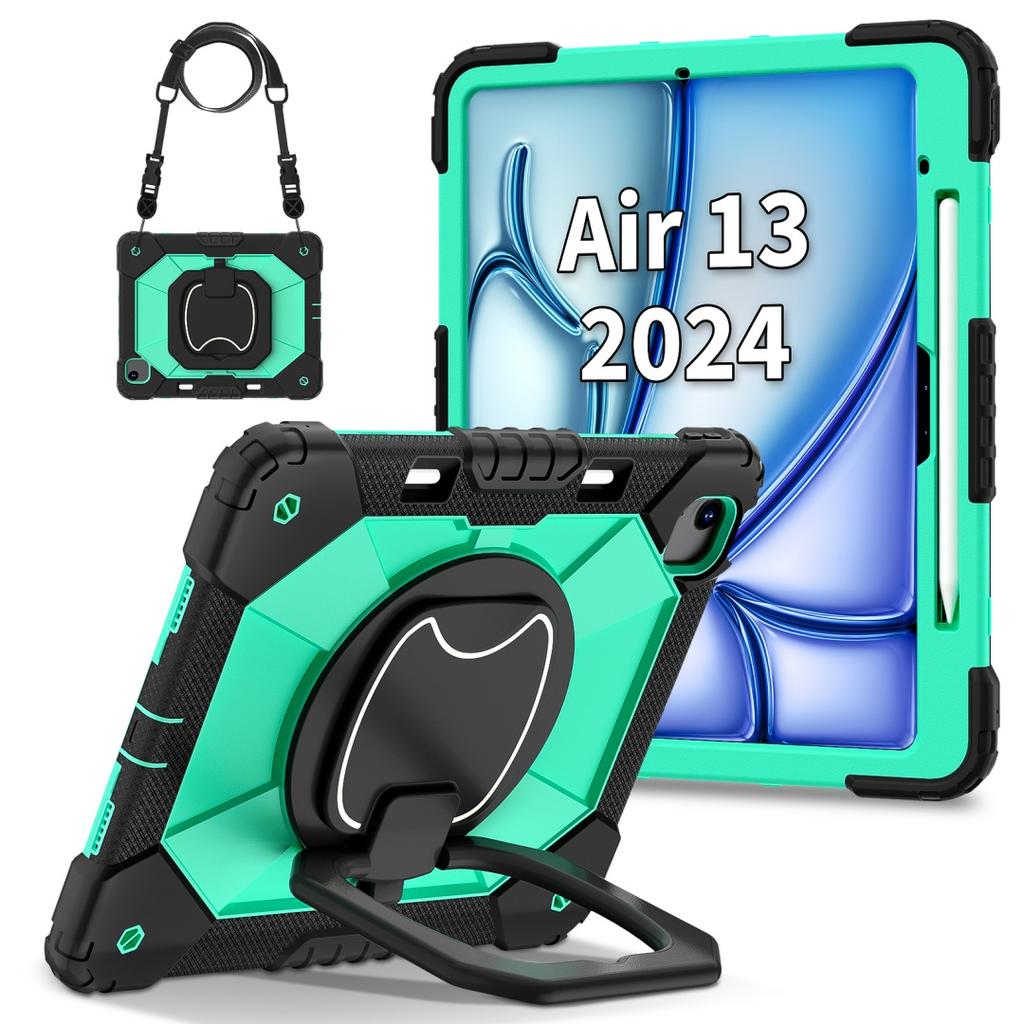 Для Apple iPad Air 13 (2024)/ iPad Air 13 дюймов (M2). Вращающаяся на 360° рукоятка, прочная защитная подставка TPU+PC 3 в 1, противоударный чехол для планшета и ПК