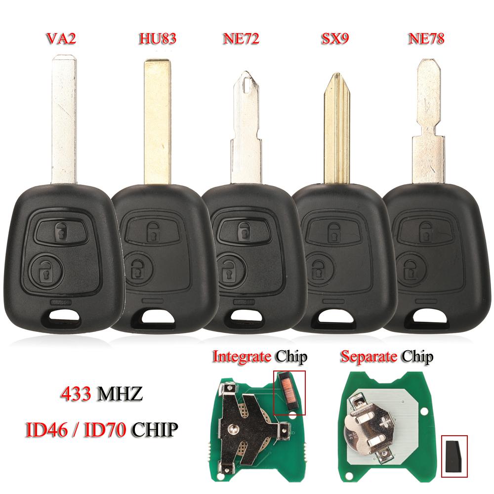 Jingyuqin Пульт для автомобильного ключа для Citroen C1 C2 C3 C4 Для Peugeot 106 206 306 307 107 Для Toyota Aygo 2 Кнопки 433 МГц Чип 4D70/ ID46