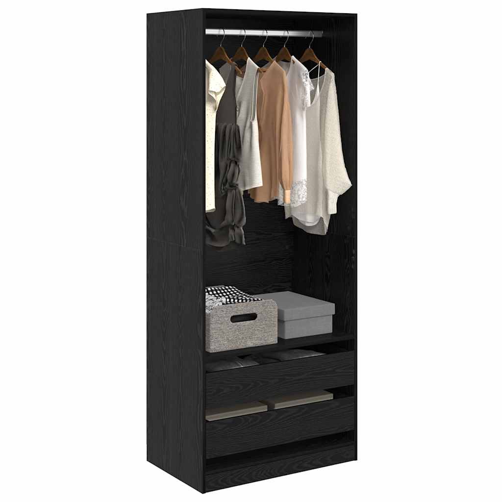 Black Wardrobe with Oak Effect 31.5 x 19.7 x 79.9 in (80 x 50 x 203 cm)