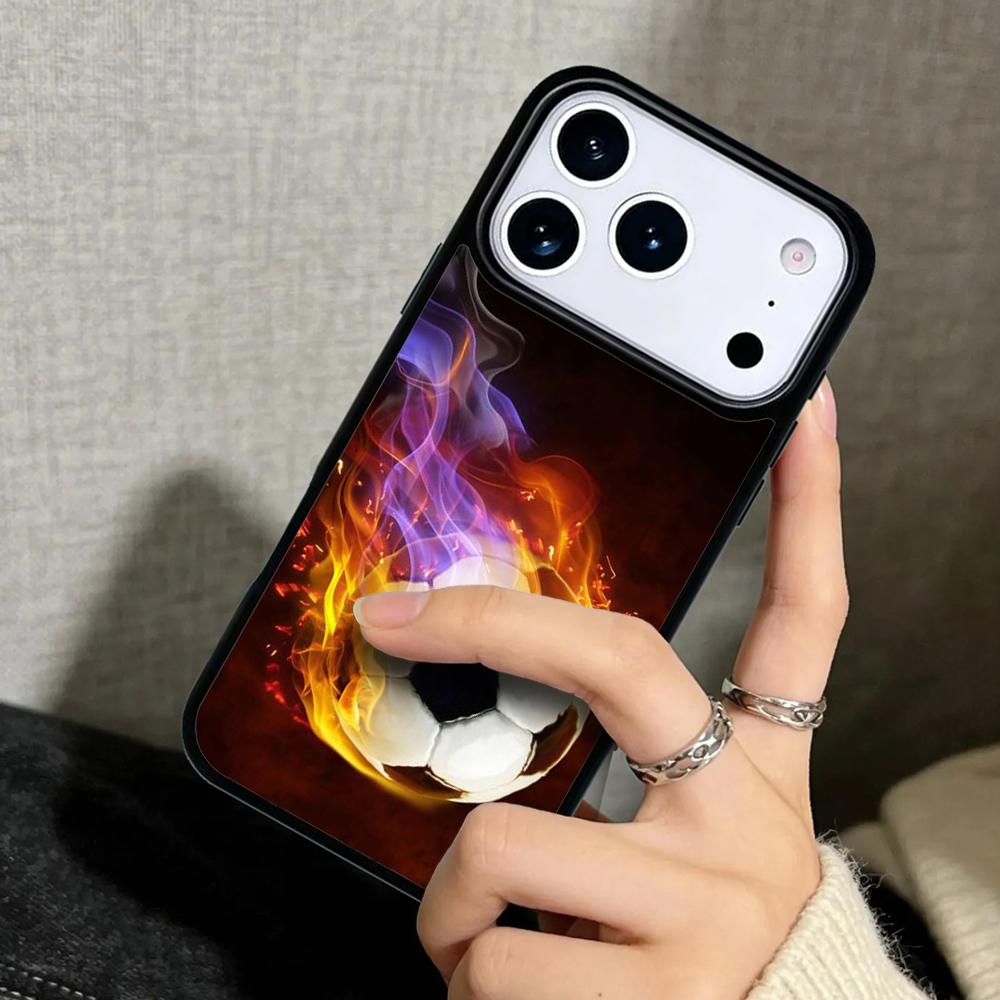 Чехол Case для iPhone 17 Air 16 Pro Max 15 Plus 11 13 Mini 14 12 Задняя крышка телефона Огонь Футбол Скелет Футбольный мяч