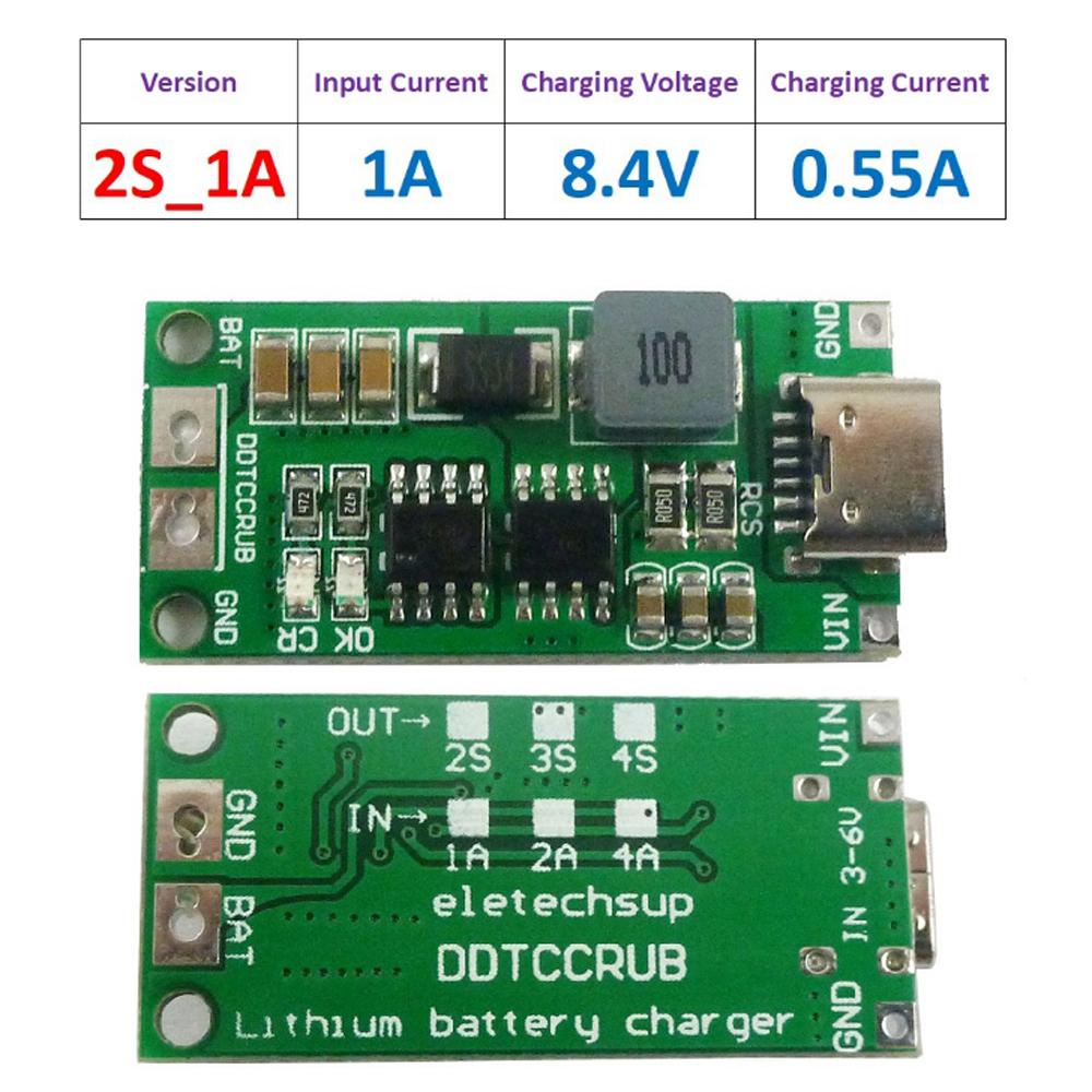 2S 3S 4S Type-C to 8.4V 12.6V 16.8V Boost Boost Polymer Li-Ion Charger 7.4V 11.1V 14.8V 18650 Lithium Battery Charging Module