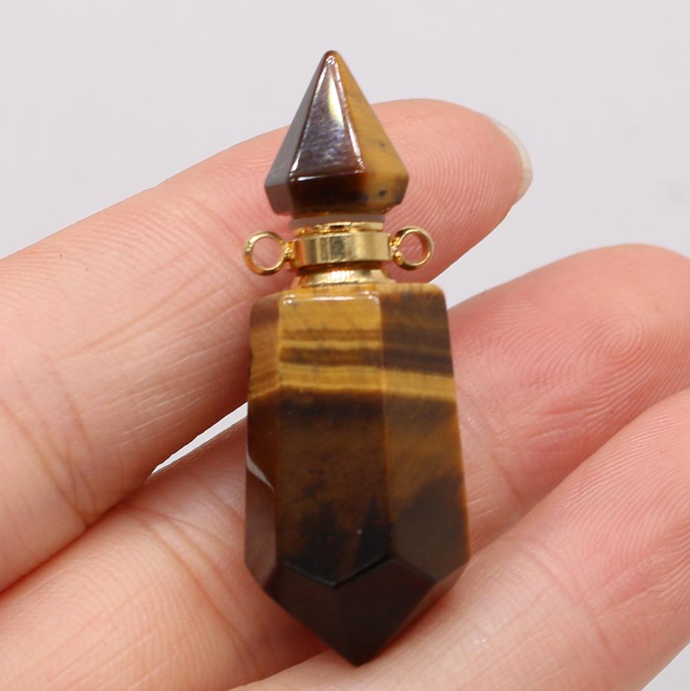 1Pc Small Natural Stone Perfume Bottle Pendants,Tiger Eye Stone Pendant Charms for Jewelry Making DIY Necklace Accessories Craft Gifts