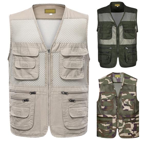 Летний жилет Тонкая ажурная сетка Спорт на открытом воздухе Куртка на молнии Жилет без рукавов Повседневная легкая рабочая одежда Жилет для кемпинга и рыбалки
