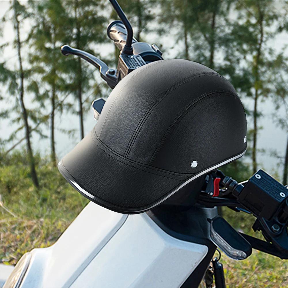 Bicycle Helmets Baseball Cap Motocross Electric Bike ABS Leather Cycling Safety Helmet with Adjustable Strap for Adult Men Women