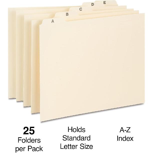 Staples A-Z Index File Guide, Letter, Manila, 25/Set