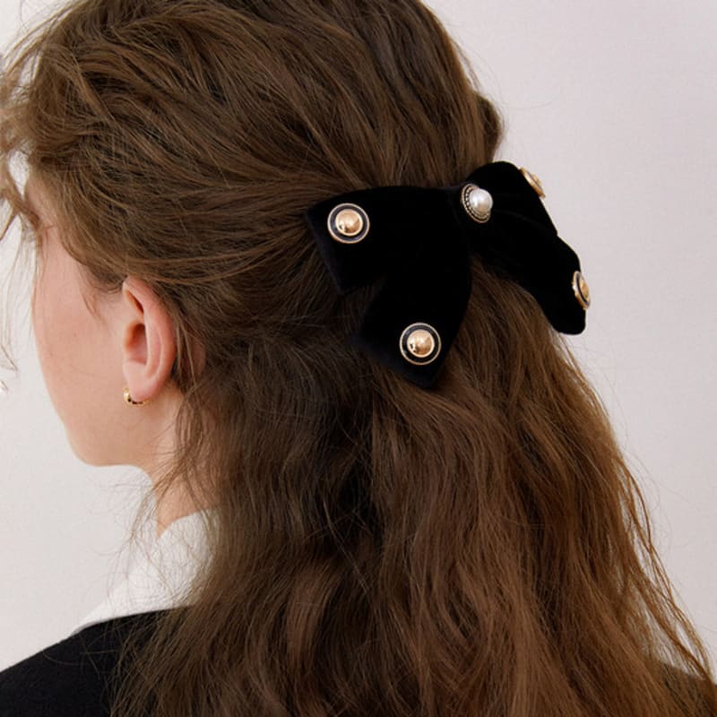 OVLA black button velvet ribbon pin_holiday HP043