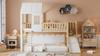 Bunk Bed with Right-Angle Ladder and Slide, with Roof and Window, with Fall Protection and Guardrail, Pine Frame, Natural+White (90x200cm)