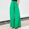 Summer Elastic Waist Edible Tree Fungus Trousers Fashion Loose Pocket Drawstring Pants Casual Solid Green Wide Leg Pants 25550