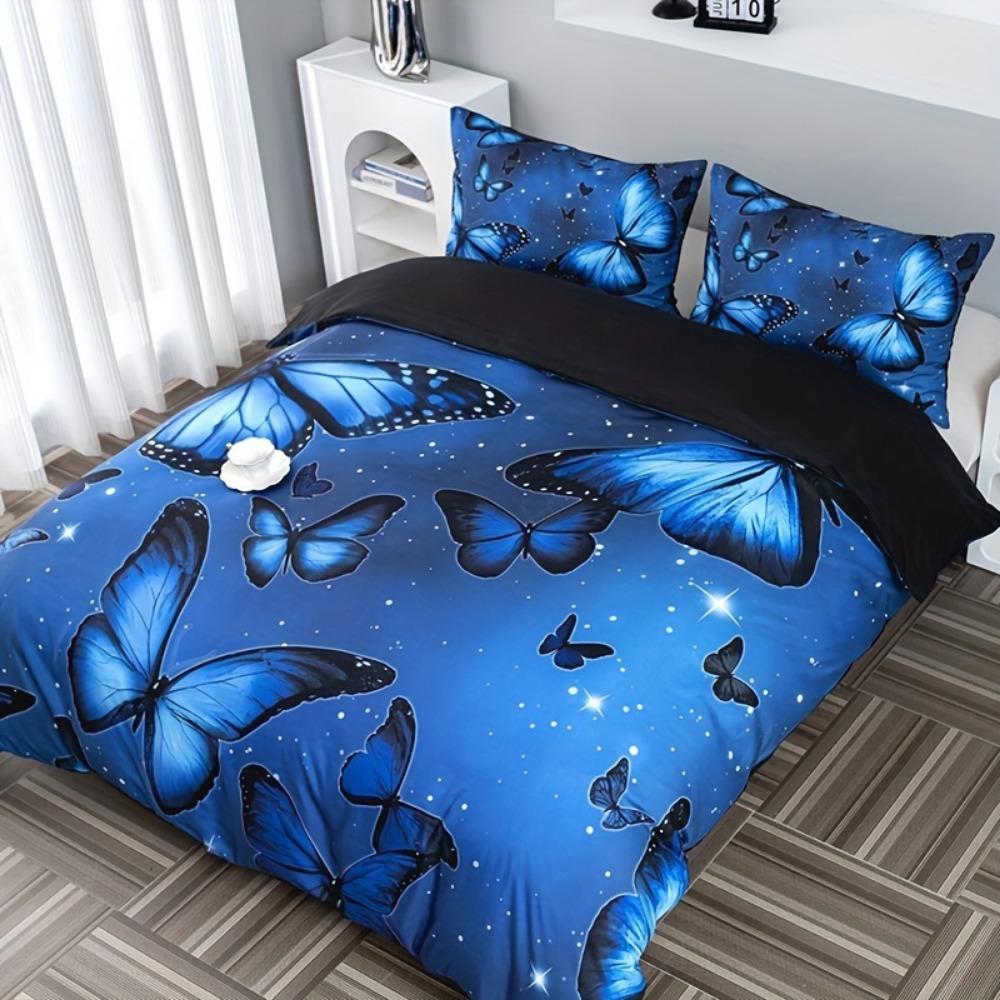 Blue Bedding Set Beautiful Butterfly 3D Print Cozy Duvet Cover Set King Queen Twin Single Size Birthday Gift Adult Bedroom Decor