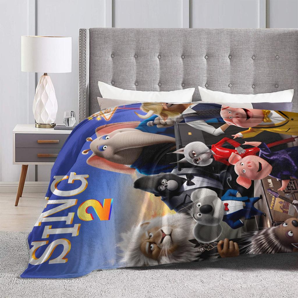 Sing 2 Movie All Characters Buster Ash Flannel Blanket Soft Durable Throw Blanket for Outdoor Pattern Bedspread Sofa Bed Cover