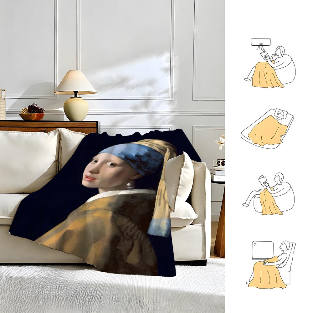 artist J-Johannes Vermeer-r Throw Warm Soft Flannel Blanket, Multi-use for Sofa Bed Camping Travel Nap