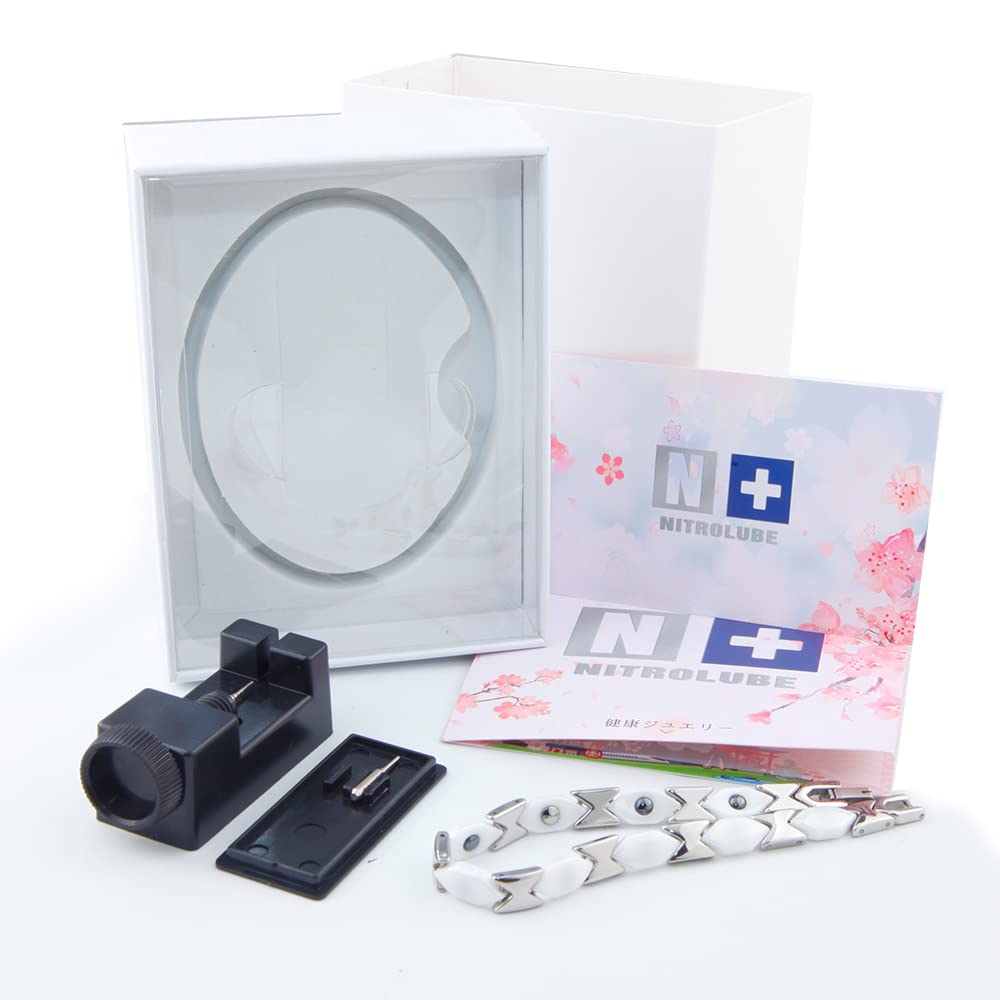 Германиевый браслет Керамический браслет из нержавеющей стали Антистатический браслет Магнитные украшения Белый женский + (19.0 см, Керамика)