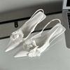 Fashion Sexy Flower Pointed Toe Thin Low Heels Pumps Women Elegant Wedding Slingback Mules Shoes Zapatos De Mujer