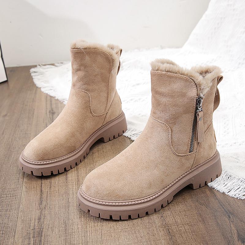 2024 женские зимние ботинки средней длины плюс бархатные утолщенные теплые хлопковые ботинки с мехом на платформе женские ботинки
