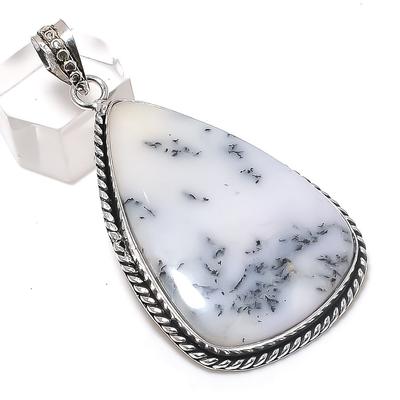 Натуральный Дендритовый Опал Драгоценный Камень 925 Стерлинговое Серебро Ювелирная Подвеска 2,52" Q8G12