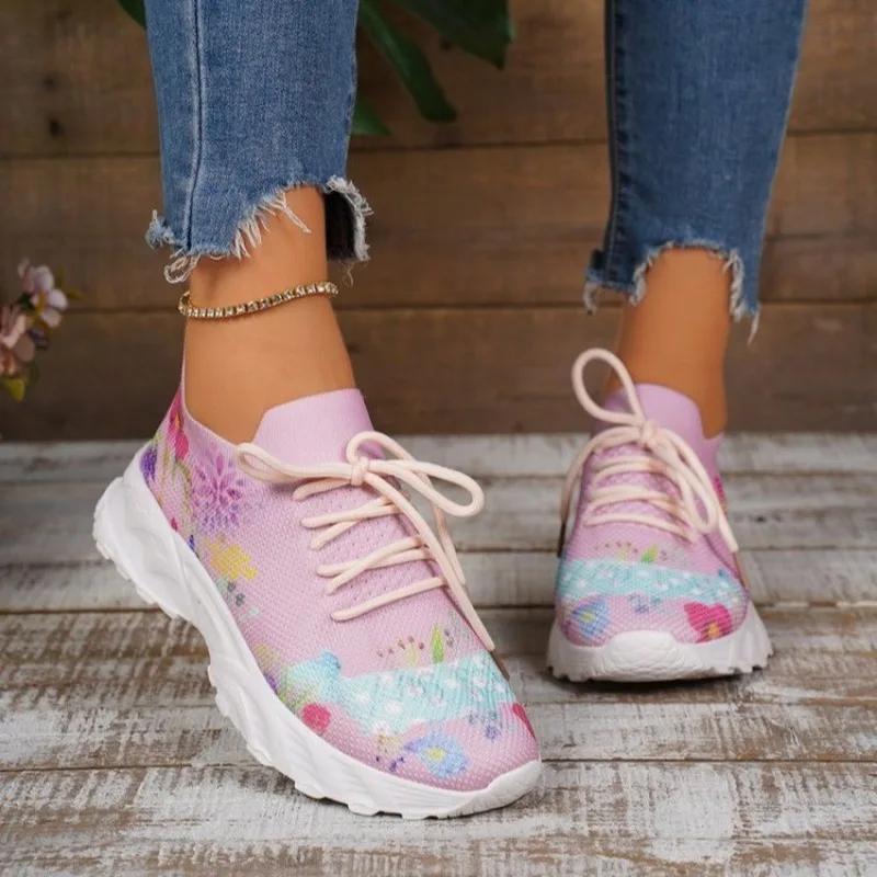Fashion Women's Shoes On Sale New Lace Up Women's Vulcanize Shoes Autumn Breathable Mesh Mixed Colors Casual Comfortable Sports Shoes