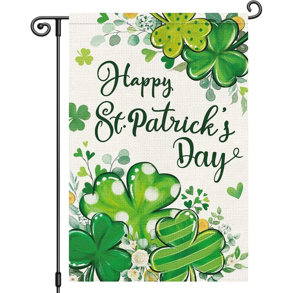 Happy St Patrick'S Day Garden Flag | Double Sided Lucky Shamrocks, Polyester, Seasonal Small Yard Flags for Outside House Farmhouse Holiday Outdoor De