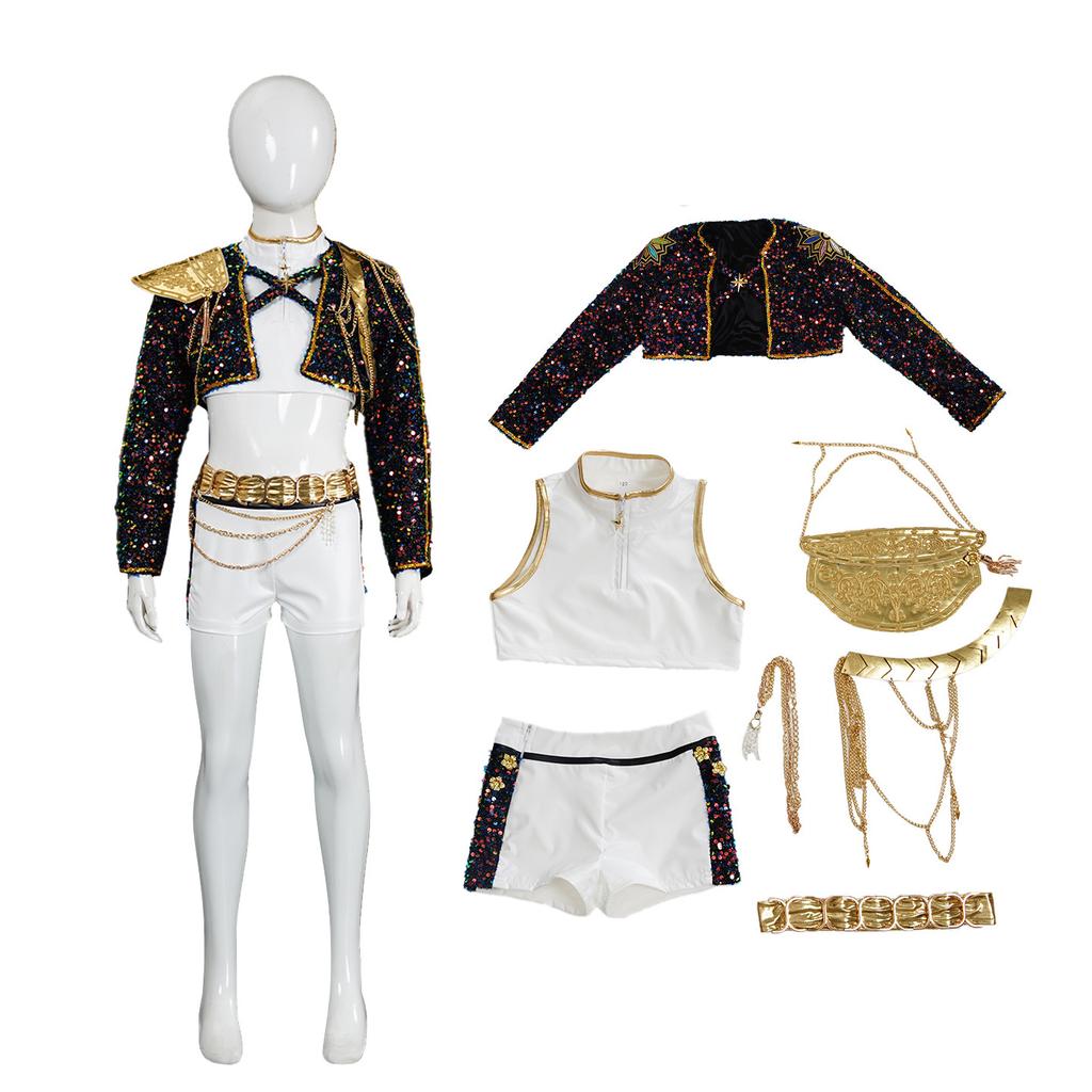 Девочки Дети Руми K-Pop Охотник на демонов Косплей Детский Черный Золотой Костюм Детская Маскировка Выступление Ролевая Игра Униформа Хэллоуин