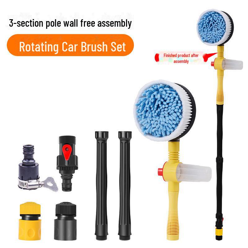 Portable Telescopic Chenille Car Wash Mop with Auto-Rotating Brush