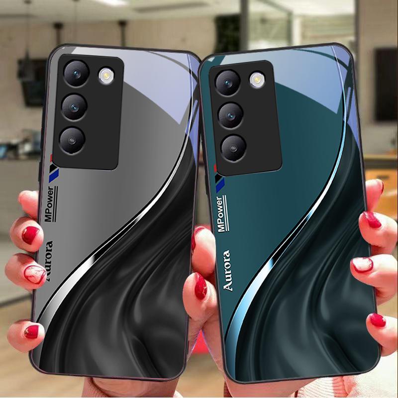 Рисунок потока воды для Y72 33S 11 03 36 96 Lite 35 16 Iqoo 12 V40 SE 5G 29 40 21 30 X80 Pro Vivo Чехол для телефона из закаленного стекла Черный