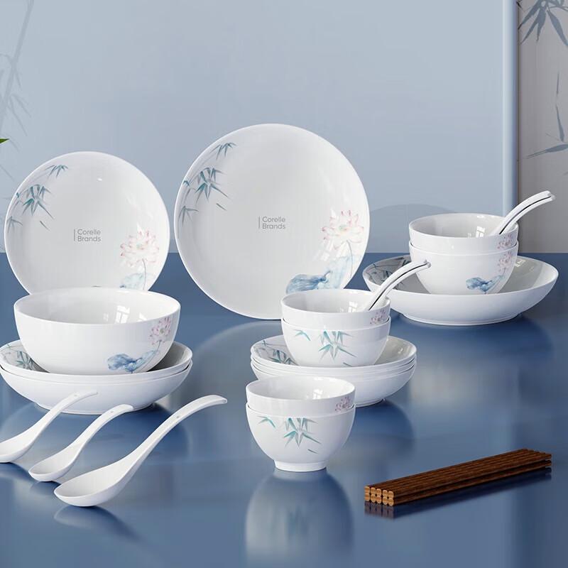 CORELLE BRANDS Bamboo Dew Lotus Wind 10-Piece Ceramic Dinnerware Set
