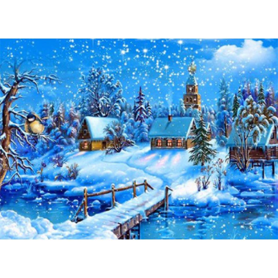 5D DIY Winter Landscape Diamond Painting Rhinestone Art Picture Full Diamond Embroidery Wall Sticker Gift Mosaic Embroidery Kit