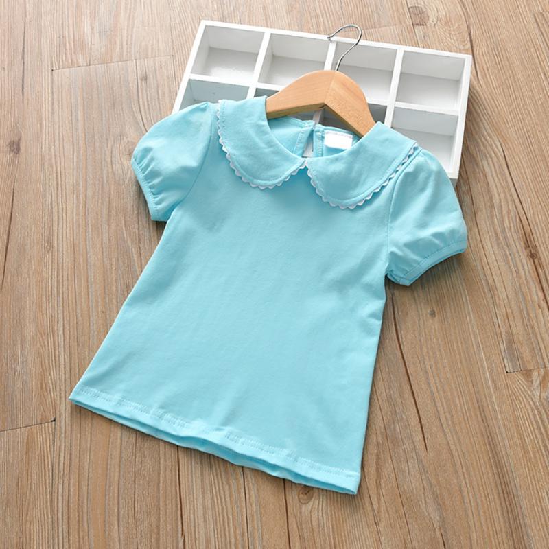 Футболка для маленьких девочек, детская летняя хлопковая рубашка с короткими рукавами, круглым вырезом и половиной рукавов