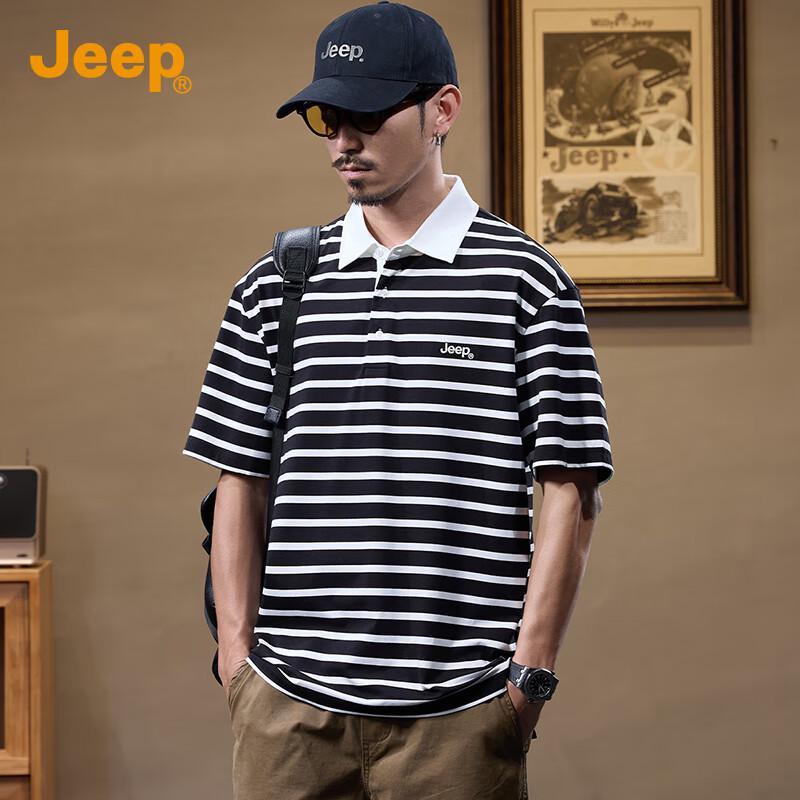 Jeep Мужская поло-футболка в полоску с отложным воротником и коротким рукавом