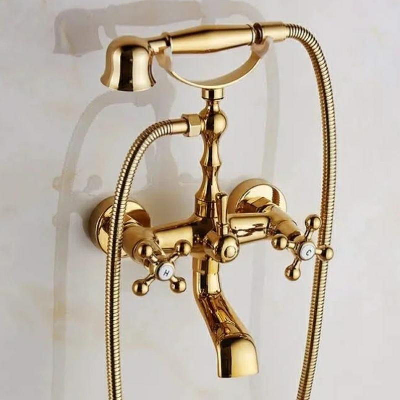 Bathroom Bath Tub Wall Mounted Hand Held Antique Brass Shower Head Kit Copper Chrome Shower Faucet Mixer Sets